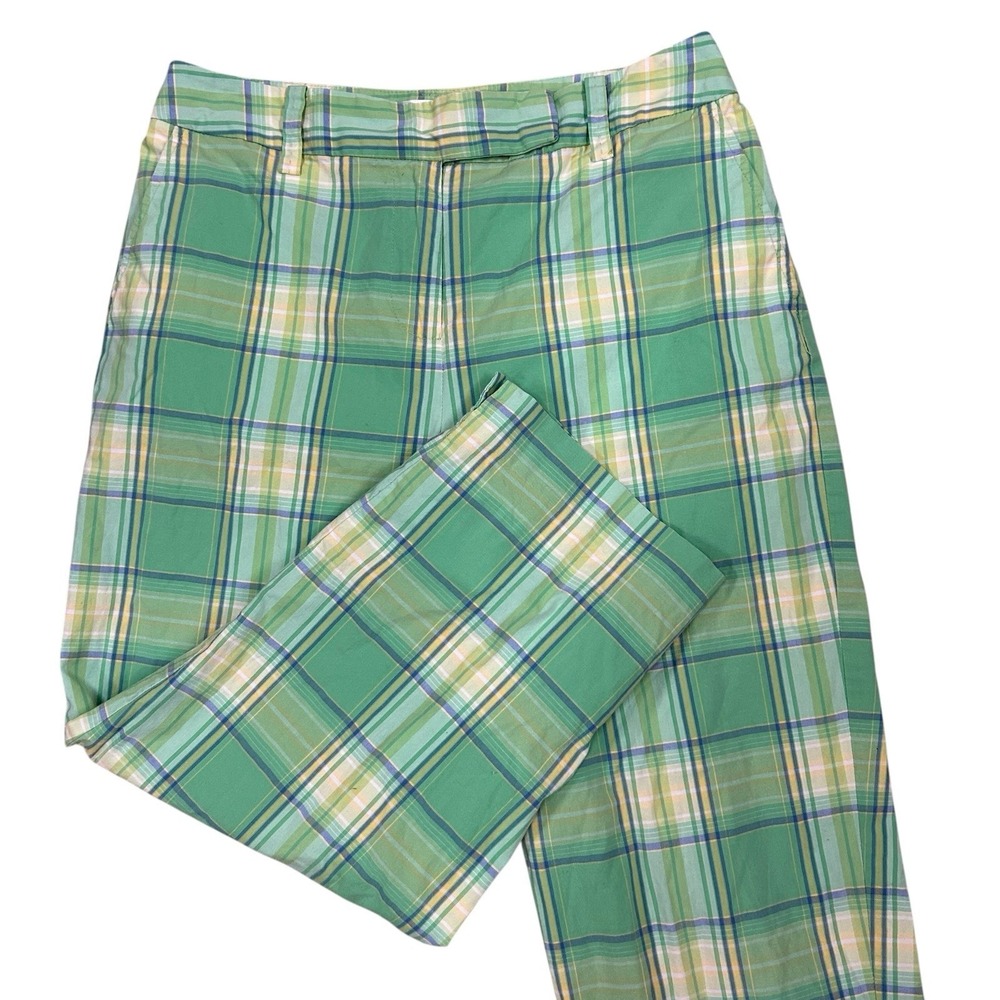 Talbots Stretch Crop Capri Pants Womens 4 Green Plaid 22" Inseam Colorful